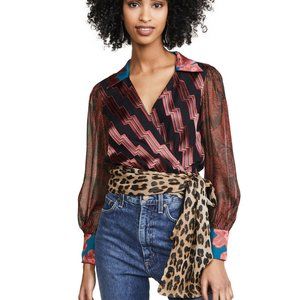 ALICE + OLIVIA Omega multi-print wrap cropped blouse